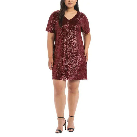 Hilary Radley | Ladies' Sequin Dress Flared Sleeves | Fully Lined | Red | NWT - Picture 1 of 6